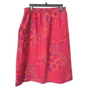 Nikki 13/14 Red Abstract Psychedelic Midi Skirt‎ Elastic Waist Retro Boho USA